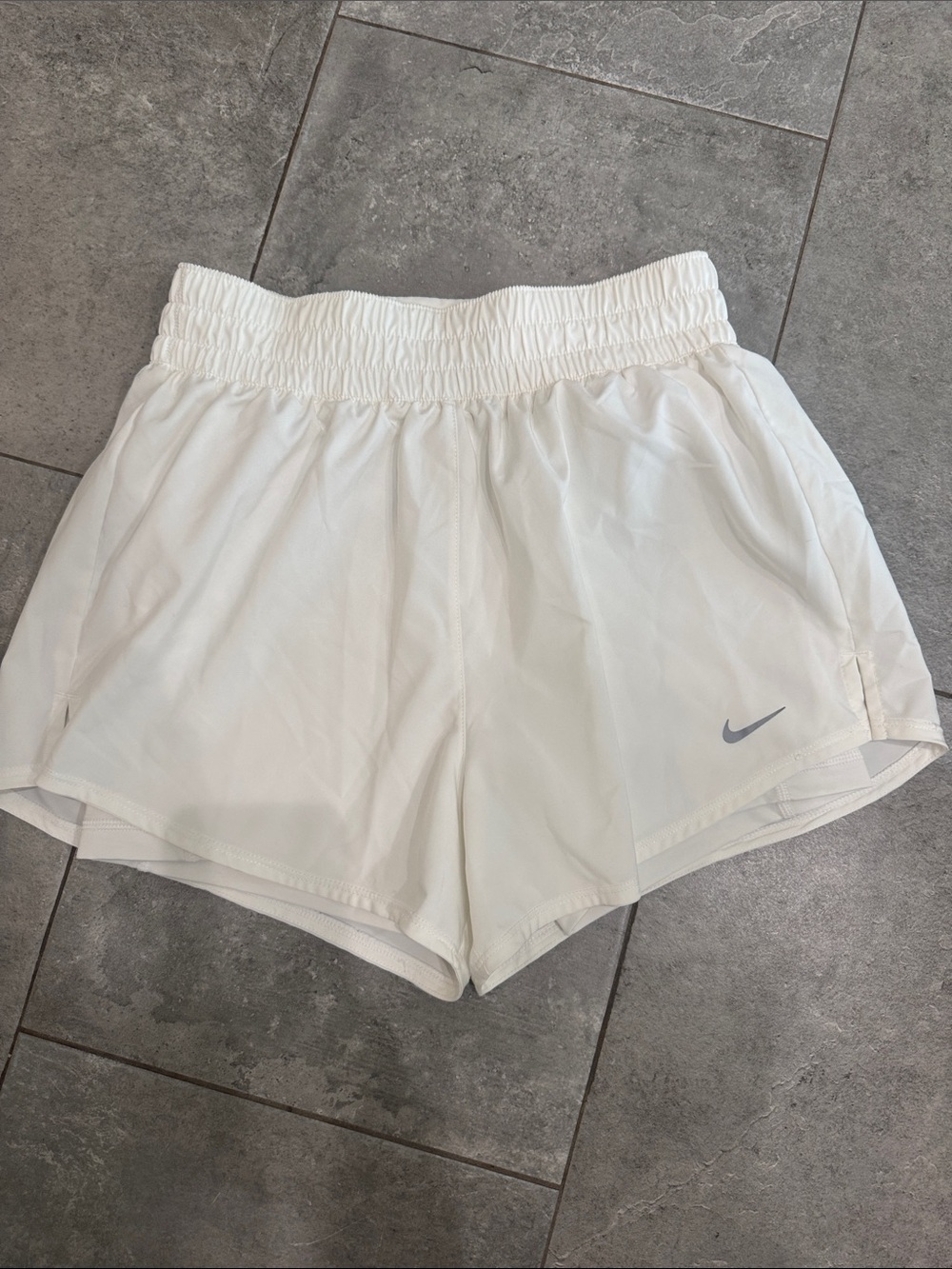 Nike White Women's Athletic Shorts with Grey Swoosh